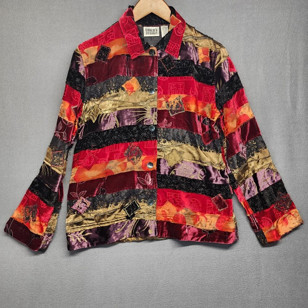 Chicos Design Jacket Womens 1 US Medium Multicolor Patchwork Silk Blend Artsy